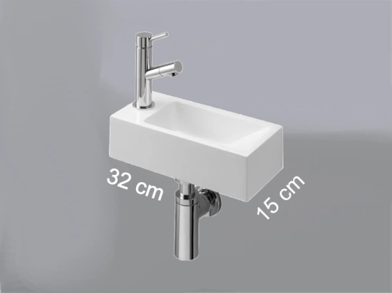 Lave-mains pour toilettes, suspendu et compacte, parfait pour les espaces restreints, Largeur 32 cm, Profondeur 15 cm, Hauteur 9 cm, résine minéral, Livraison 5-7 jours OFFERTE.